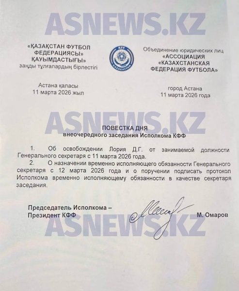 Давид Лория Қазақстан футбол федерациясынан кетеді